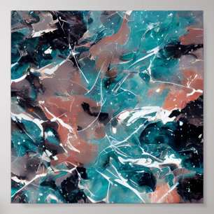 Poster Mármore abstrato azul-turquesa e laranja