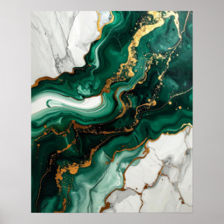 Poster Mármore Abstrato Verde Esmeralda e Folha de Ouro