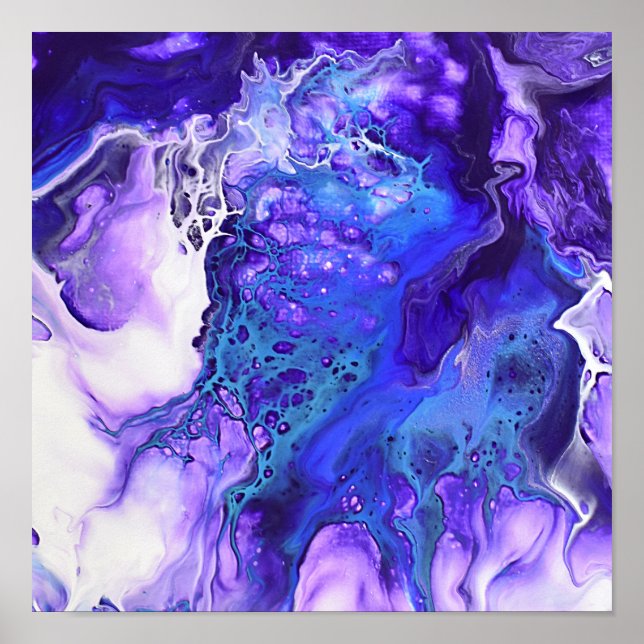 Poster Mármore Azul Violeta Roxo Arte Abstrata Fluida (Frente)