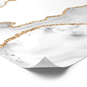 Poster Mármore Branco Cinza Ágata Refined Brilho Dourado