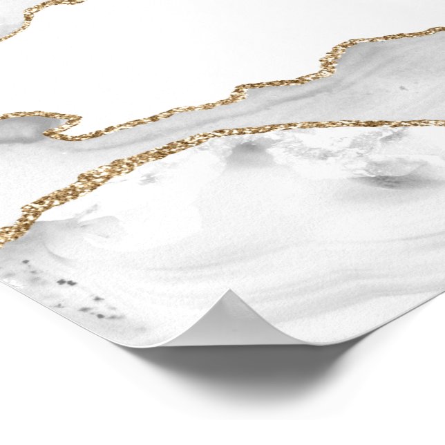 Poster Mármore Branco Cinza Ágata Refined Brilho Dourado (Borda)