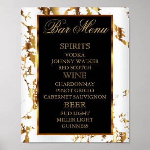 Póster Mármore branco e Dourado com preto - menu do bar