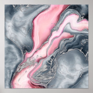 Poster Mármore de rosa - pincéis pastéis, cinzas e pra