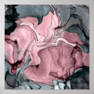 Poster Mármore de rosa - pincéis pastéis, cinzas e pra