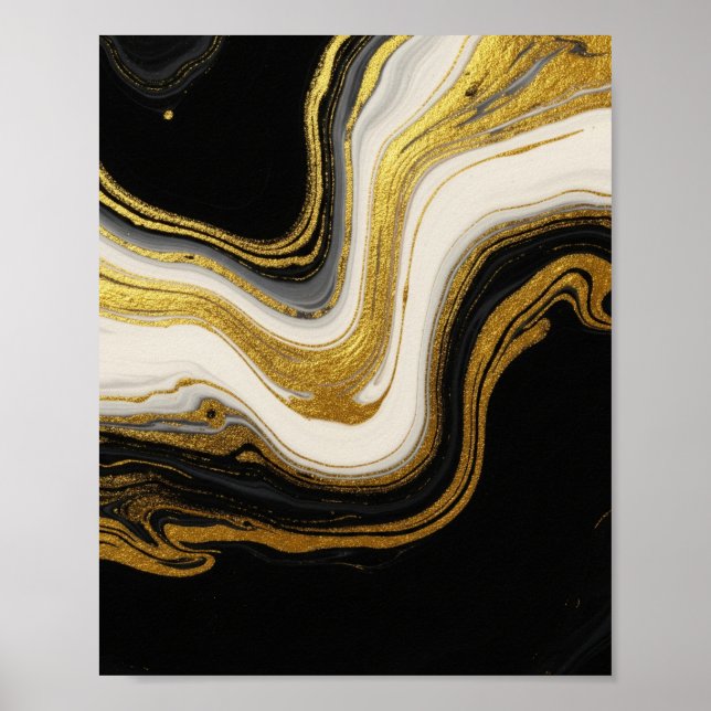 Poster Mármore Dourado Luxurioso - Arte Fluida Abstrato (Frente)