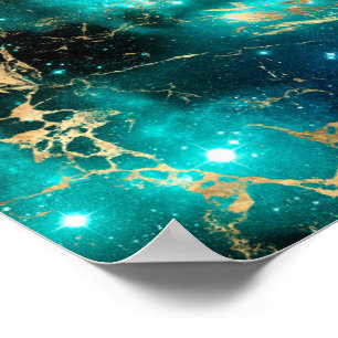 Poster Mármore Espacial Preto Estrela Verde Noite Estrela