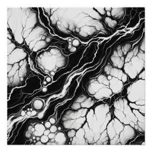 Póster Mármore Orgânico Preto e Branco em Fluxo