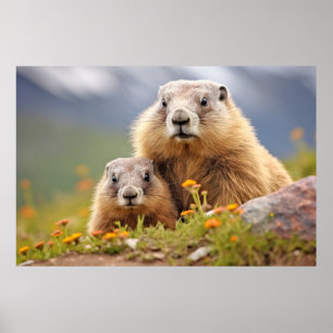 Poster Marmot Animal Wilderness Beauness Art