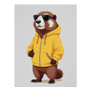 Póster Marmot Vestindo Hoodie Funny Legal Caráter Animal