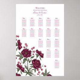 Poster Maroon Rose Wedding Seating Chart
