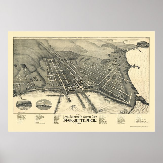 Póster Marquette, MI Panorâmica Map - 1897 (Frente)