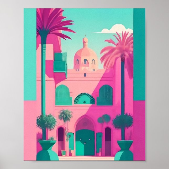 Poster Marrakech Marrocos Flat Vetor Art Turquoise (Frente)