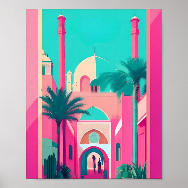 Poster Marrakech Marrocos Flat Vetor Art Turquoise (Frente)