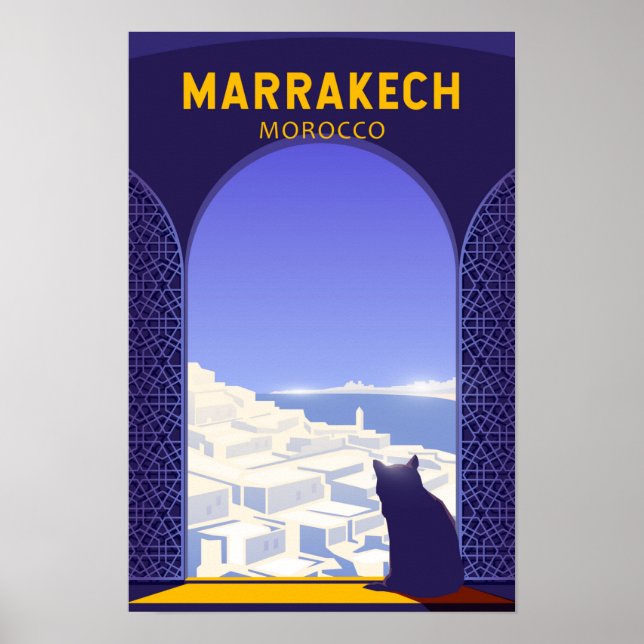 Poster Marrakech Marrocos Gato Retro (Frente)