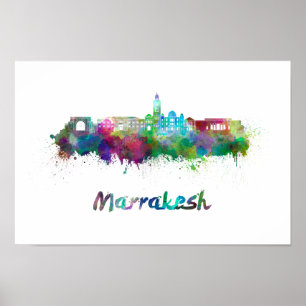 Póster Marrakesh skyline em aquarela