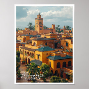 Poster Marraquexe, cidade de Marrocos, vista de topo, bel