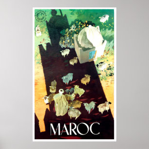 Poster Marrocos, vista regional, pastor, com seu navio