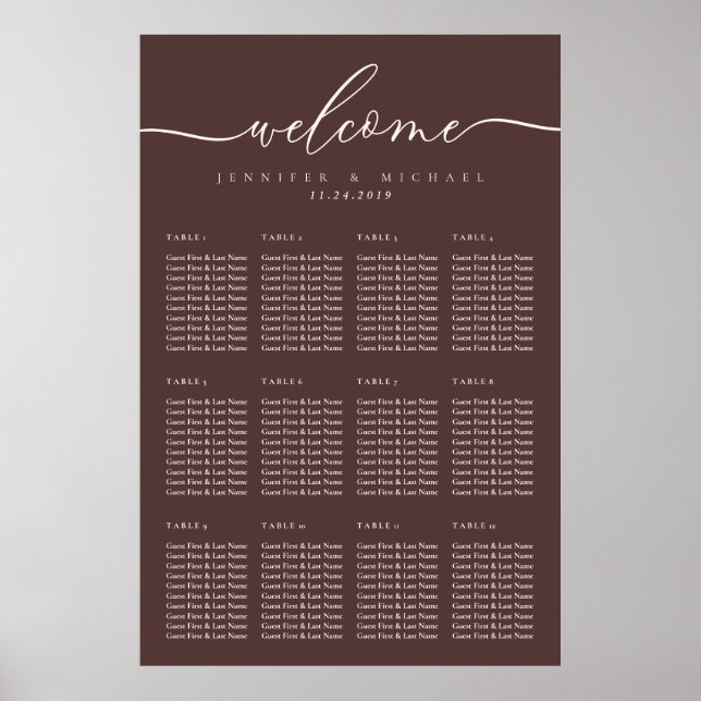 Poster Marrom Chocolate Bem-vindo Casamento Colocação Ass (Frente)