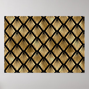 Poster Marrom escuro e Deco de Arte Dourada, Padrão