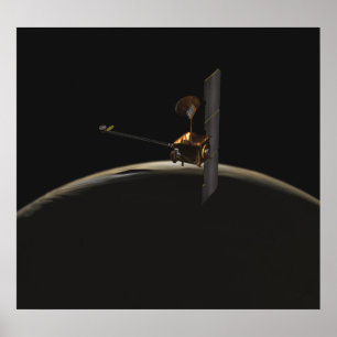 Póster Mars Odyssey spacecraft over martian sunrise