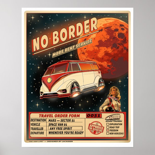 Poster Mars Rent Service | Retro Sci-Fi Space (Frente)