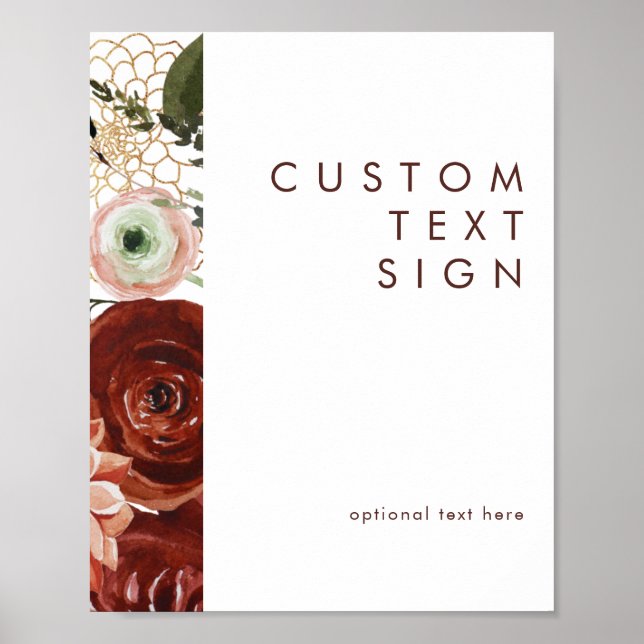 Poster Marsala Autumn Floral | Cartões brancos e presente (Frente)