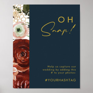 Poster Marsala Autumn Floral Sinal de hashtag de instan