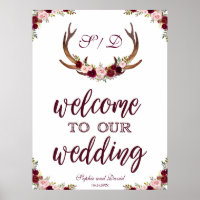 Marsala Floral Antlers Bem-Vindo Ao Nosso Sinal De