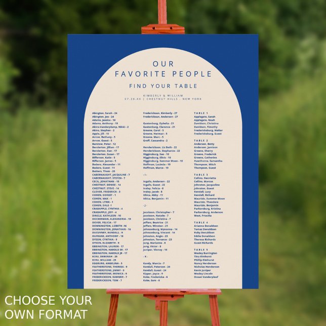 Poster Marselha Bleu 150 Guest Sentado (Marseille Bleu Modern Wedding Seating Chart Alphabetical For Up To 150 Guests Choose Your Own Format)