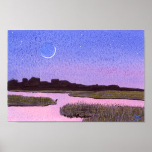 Póster Marsh da Lua Crescente & Garça