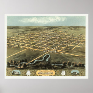 Póster Marshalltown, mapa panorâmico de IA - 1868