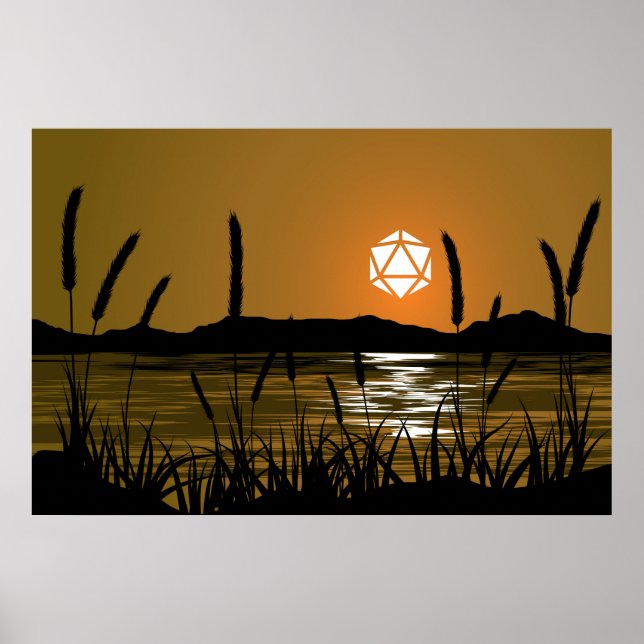 Poster Marshland Sunset Lake D20 Dice Sun RPG Paisagem (Frente)