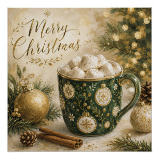 Póster Marshmallows de Cacau Quente Cozy Green Gold