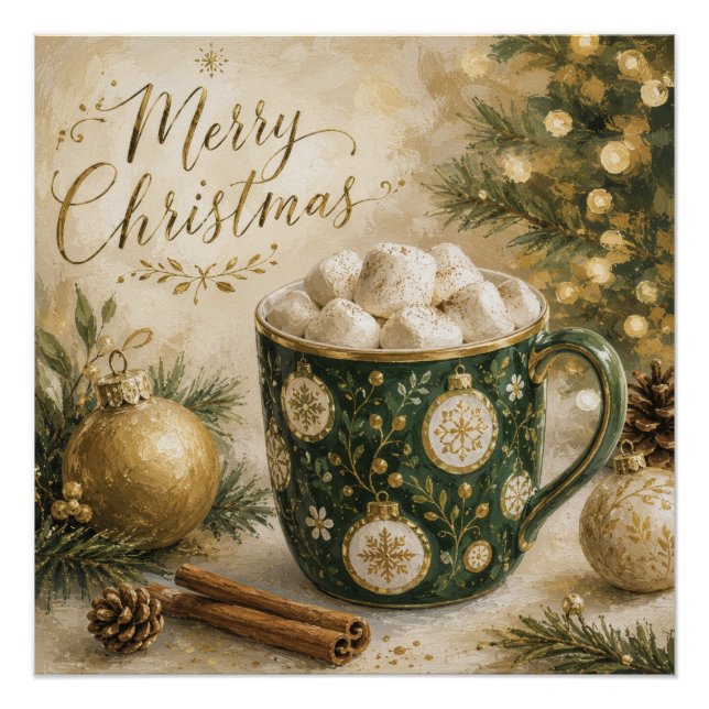 Póster Marshmallows de Cacau Quente Cozy Green Gold (Frente)