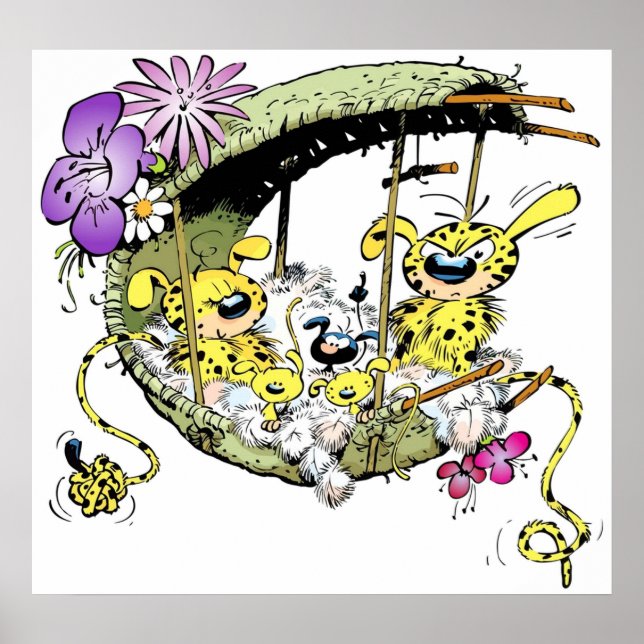 Poster Marsupilami em ninho com família (Frente)