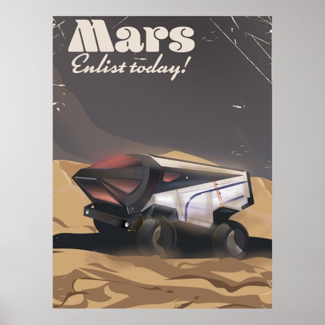 Póster Marte, Aliste-se hoje! Cartaz espacial militar ret (Frente)