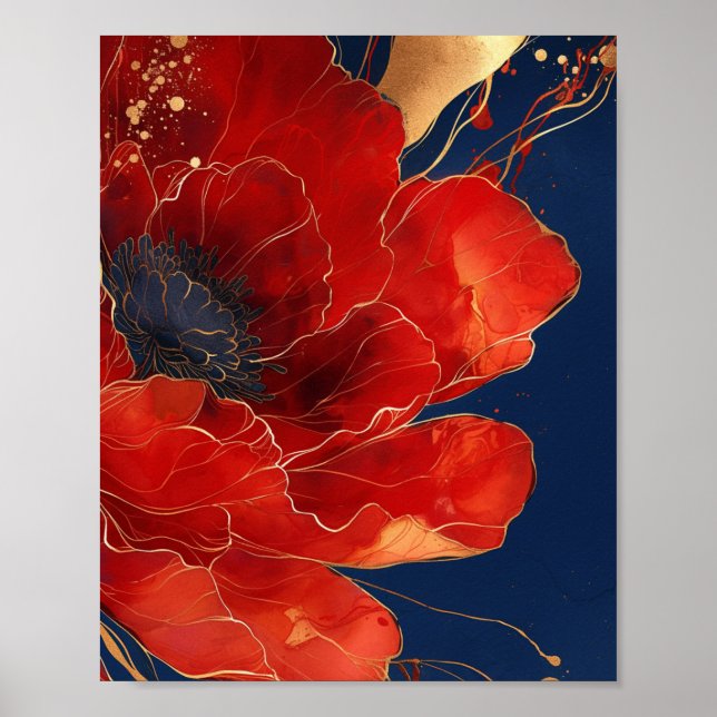 Poster Marte moderna de flor vermelha elegante (Frente)