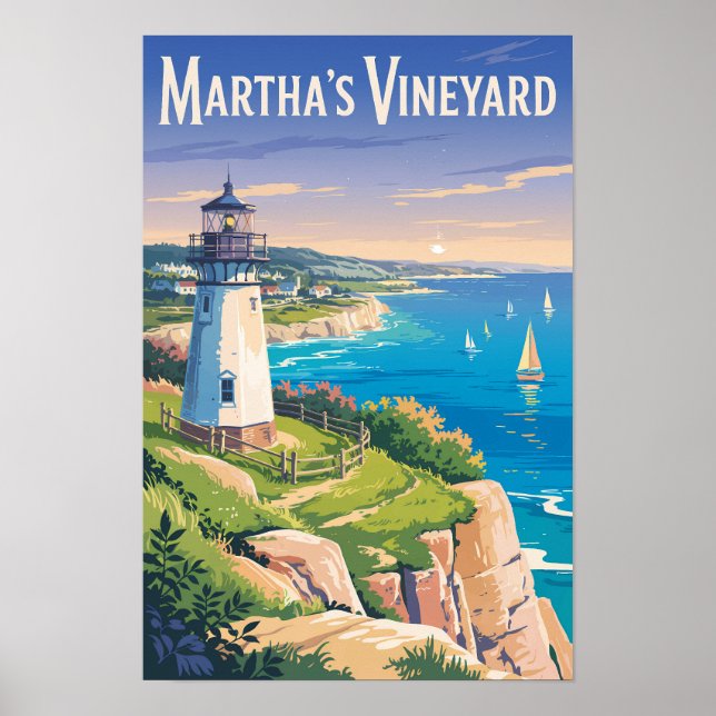 Poster Martha's Vineyard Massachusetts Farol Viagem (Frente)