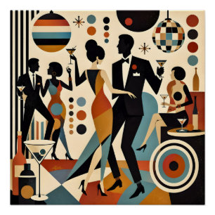 Póster Martínis Jazzy Abstratos e Festa de Coquetel Danç