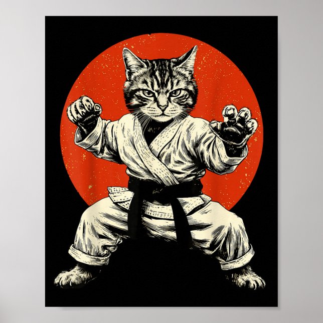 Poster Martial Arts Cat Karate Judo Japanese Flag Funny J (Frente)