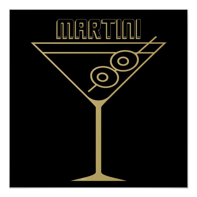 Póster Martini de azeitona dourado modernista (Frente)