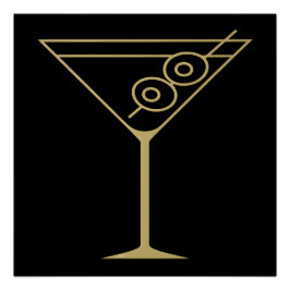 Póster Martini de azeitona dourado moderno de meados do s