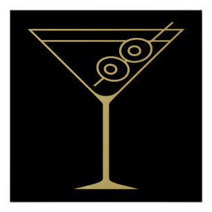 Póster Martini de azeitona dourado moderno de meados do s
