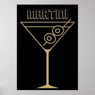Poster Martini de Duas Azeitonas Dourado Estilo Moderno d