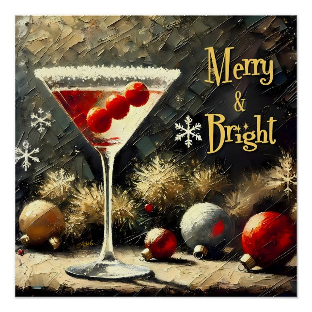 Póster Martini de Natal de Cranberry Triplo Retro dos Ano (Frente)