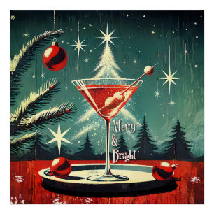 Póster Martini de Natal Retro Flocos de Neve dos Anos 50