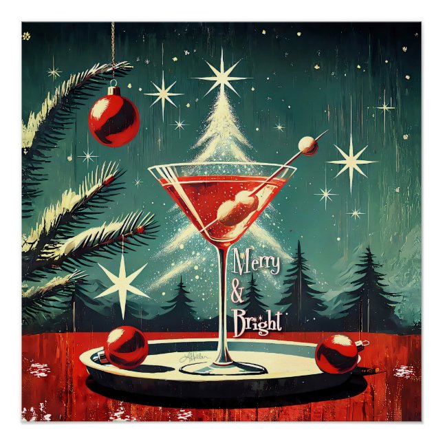 Póster Martini de Natal Retro Flocos de Neve dos Anos 50 (Frente)