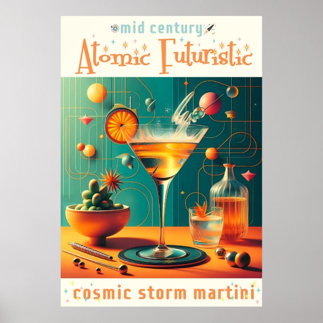 Poster Martini de Tempestade Cósmica Futurista Atômica (Frente)