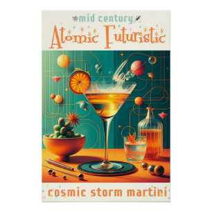 Póster Martini de Tempestade Cósmica Futurista Atômica