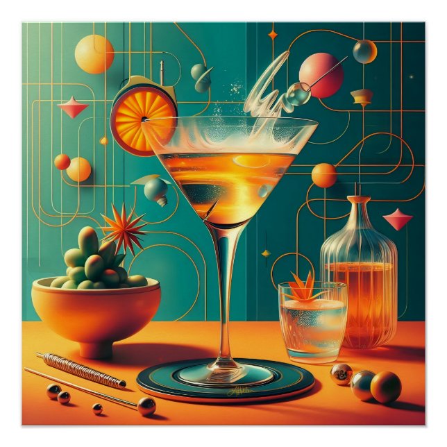 Póster Martini de Tempestade Cósmica Futurista Atômica (Frente)